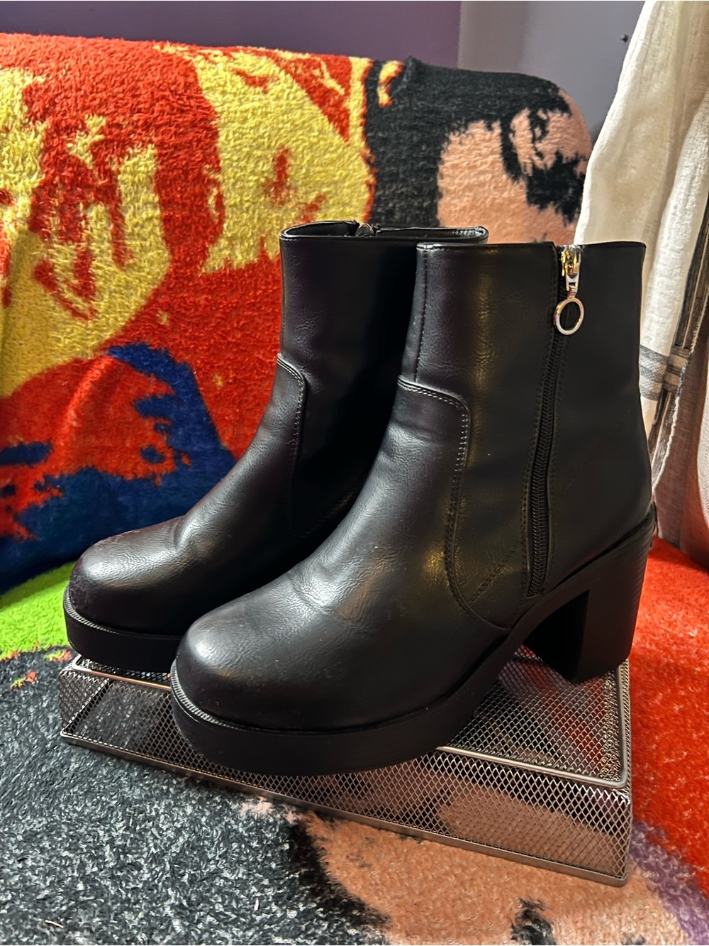 C Comfort Black Platform Boots- Size 9